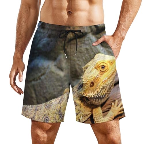 Bearded Dragon Lizards Men's Swim Trunk Quick-Dry Shorts with Mesh Lining And Pockets2