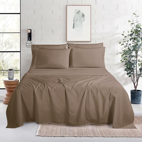 Image of Mocassi Luxury 4-Piece Sheet Set, Ultra Soft 1800 Premium Hotel Quality Microfiber Sheet Set, Fits Mattresses Up to 18 to 24 Inches Extra Deep Pocket - Breathable and Secure Fit, Twin, Taupe