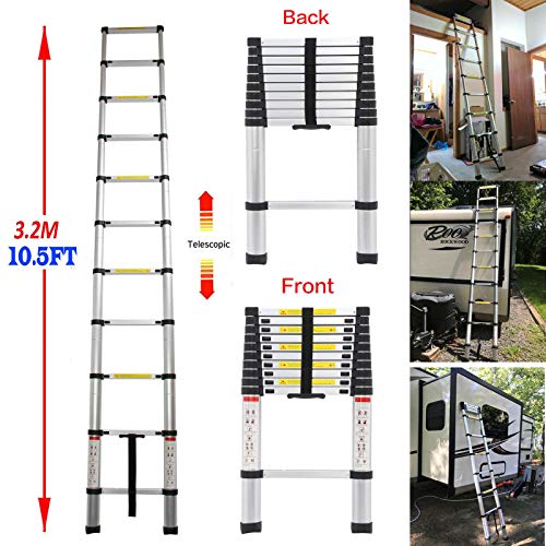 Telescoping Ladder 3.2M 10ft Aluminum Telescopic Extension Multi Purpose Ladder (330 pound/150 kg ,EN131) for Clean Decorate Party Replace The Bulb