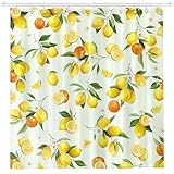 Arquiel Duschvorhang Zitrone Waschbar 182X182 cm Polyester Badezimmervorhang Dekor Frühling Sommer Blätter für Bad Dusche Badezimmer Mit 12 Ösen & Ringen