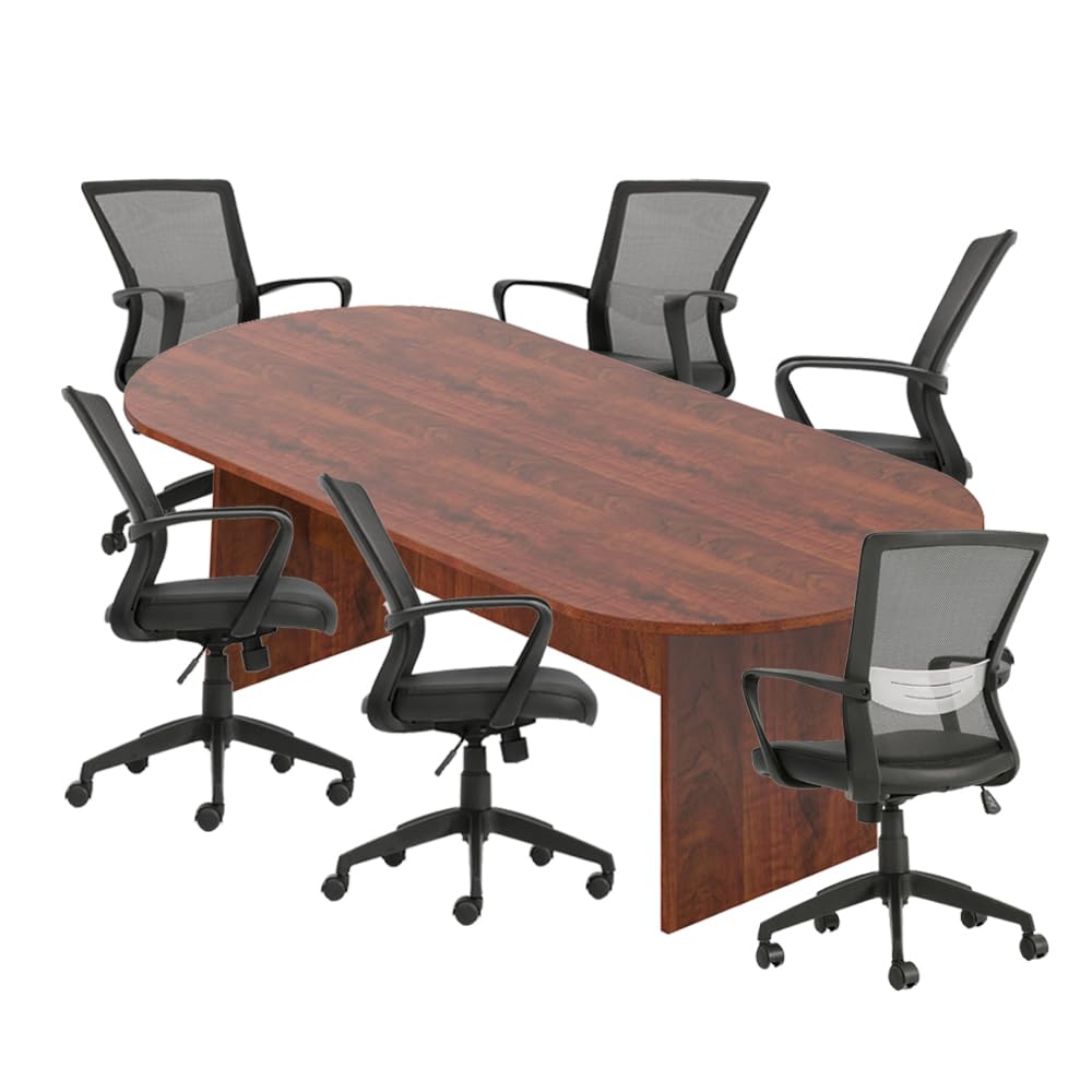 GOF 6FT, 8FT, 10FT Conference Table & Chair (G10705B) Set, Dark Cherry, Espresso, Artisan Grey, Mahogany, Walnut (8ft Table with 6 Chairs, Dark Cherry