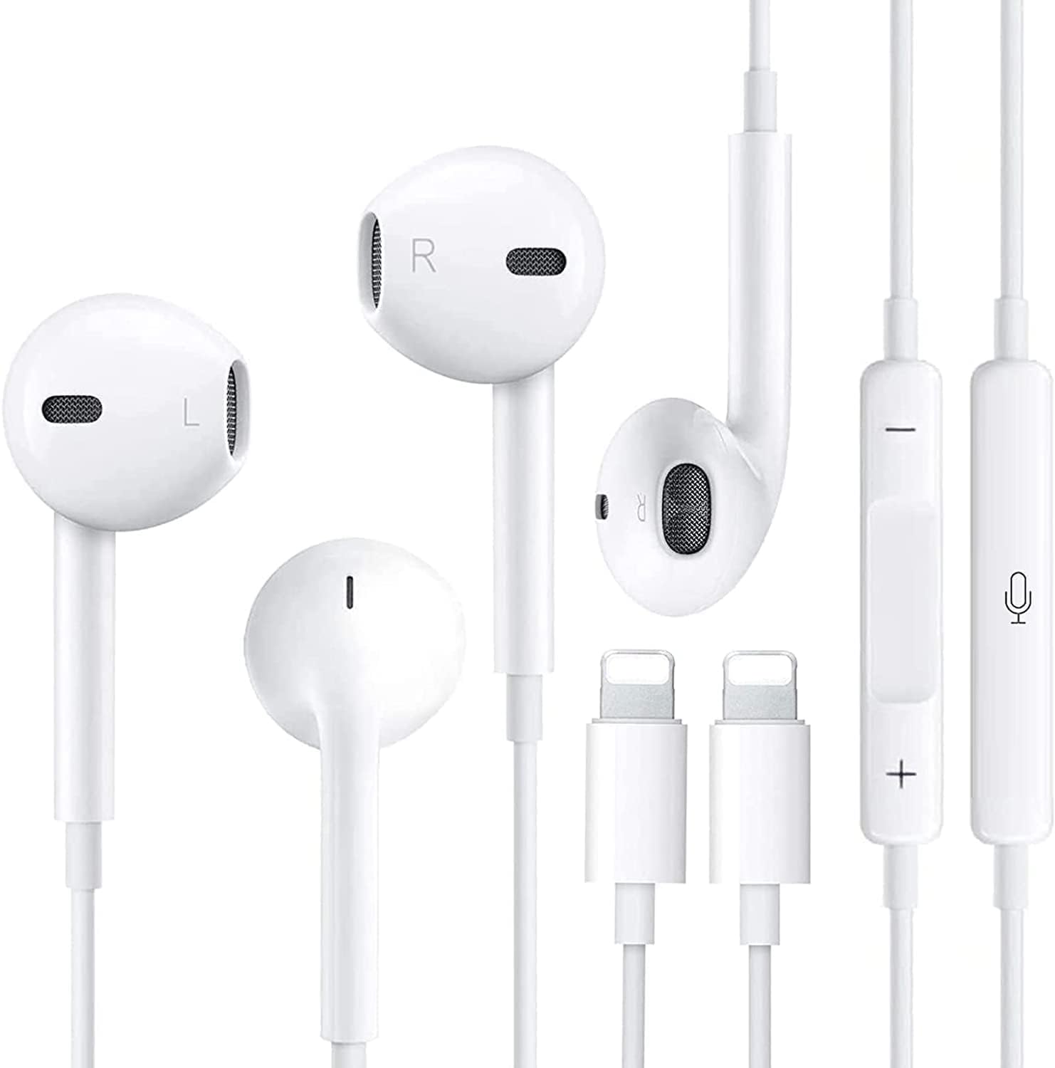 2PC In Ear Kopfhörer für iPhone [MFI-Zertifiziert] Kopfhörer mit Kabel, Ohrhörer mit Mikrofon und Lautstärkeregler, K-opfhörer Anschluss Kompatibel mit iPhone 14 Pro Max Plus/13/12/SE/11/XS Max/XS/8/7