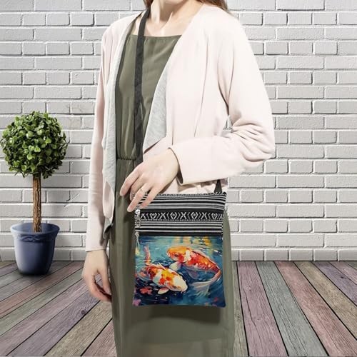 Koi Fish Messenger Bag Small Ethnic Pattern Printed Adjustable Strap Crossbody Zipper Bag Koi Fish Phone Bag Wallet Cute Shoulder Handbag for Women Friends -33