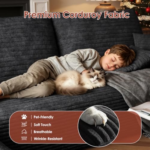 Image of Boneless Couch, Modular Sectional Couches for Living Room, U-Shaped Cloud Couch Sofa with Deep Seat, Fluffy Corduroy Upholstered Corner Sofa