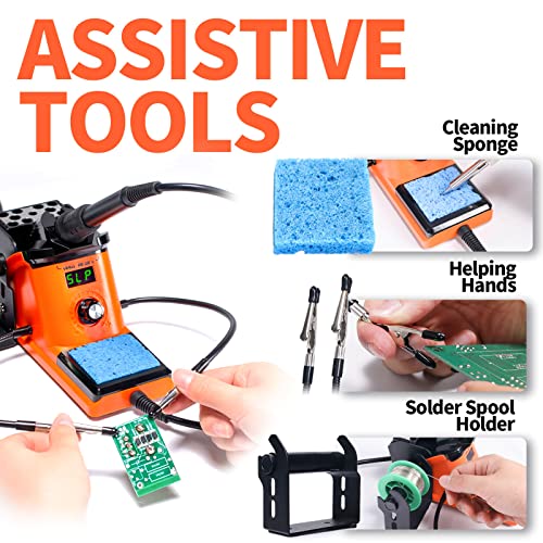 YIHUA 926 III 60W LED Display Soldering Iron Station Kit w 2 Helping Hands, 6 Extra Iron Tips, Roll of Lead-Free Solder, Solder Sucker, S/S Tweezers, °C/ºF Conversion, Auto Sleep & Calibration Support by YIHUA - Image 5
