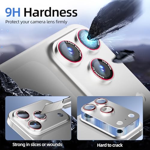 Image of HelloDeere 9H High-alumina Tempered Glass Camera Lens Protector for iPhone 17 Pro Lens , Military-Grade Shatterproof with Strong Adsorption, Full Coverage Case-Friendly Cover (Silver, iPhone 17 Pro - 2 Pack)