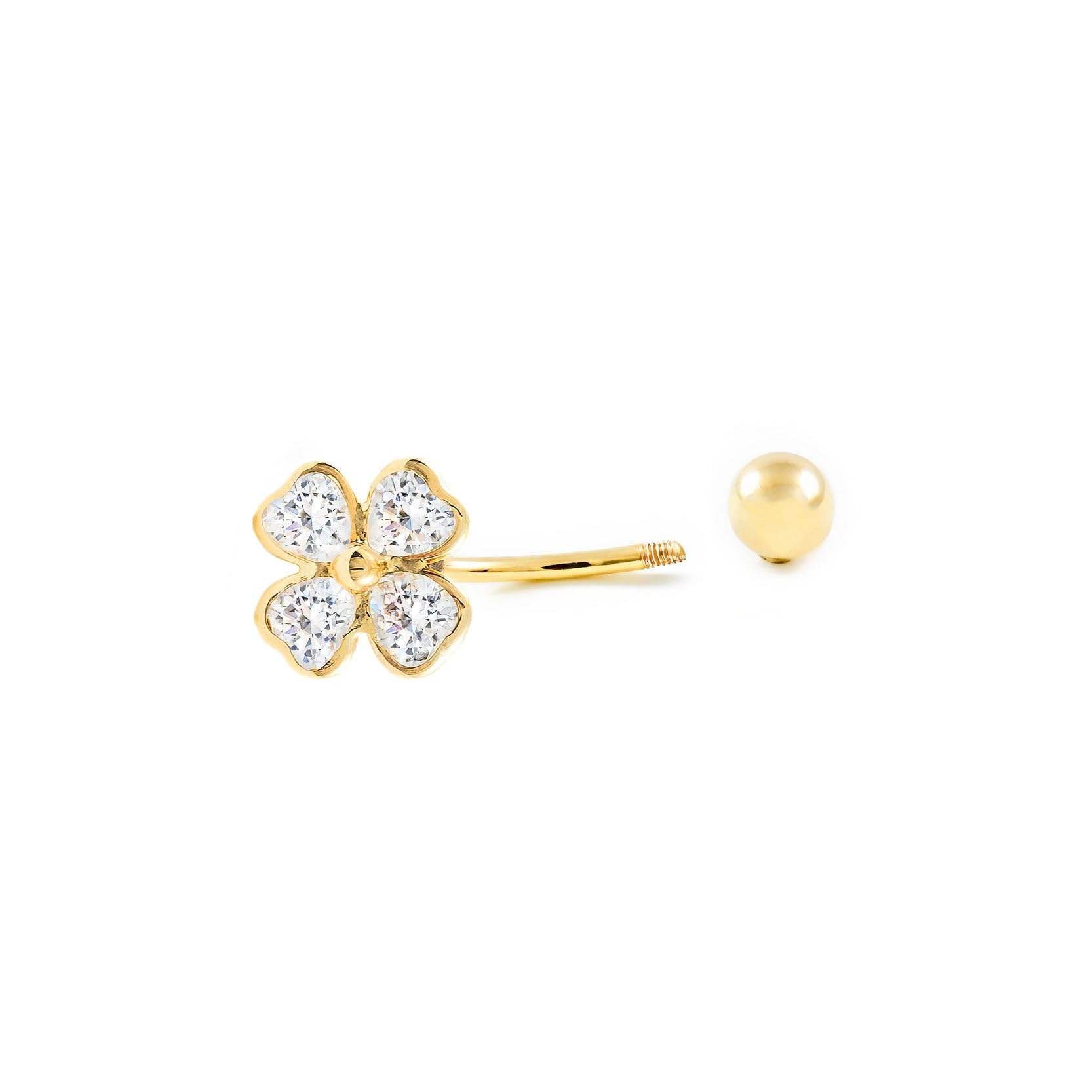 Monde Petit Piercing für Nabel Klee mit Zirkonen - Gelbgold 18 Karat (750) - Geschenkbox - Garantiezertifikat