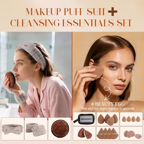 NXPPYY Professional Makeup Brush Set with Travel Case – 44Pcs Multi-Functional Face Makeup Tool Kit Includes Kabuki, Eyeshadow, Concealer, Blush, Bronzer, Foundation Brushes, Powder Puff & Makeup Sponge