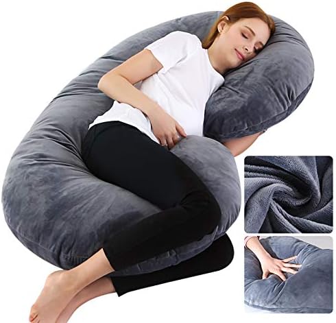 Wicwis 55” Pregnancy Pillow, Full Body C-Shaped Maternity Pillow for Pregnant Women with Velvet Cover, Great for Pregnant or Nursing Women or Pain Suffered, with Support Back, Hips, Legs, Gray