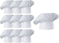 Hyzrz 10-Pack White Chef Hats - Adjustable Elastic Adult Baker Kitchen Caps, One Size Fits Most