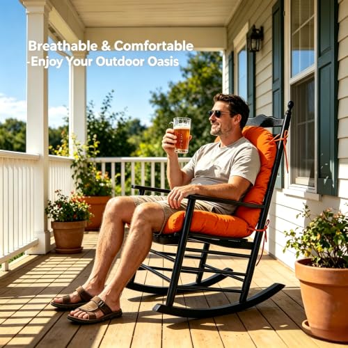 Image of QILLOWAY Tufted Outdoor Chair Cushion Set of 4, Waterproof 43x20x4 Inch Non Slip Replacement Pad for Wicker Lounge Patio Furniture, Orange