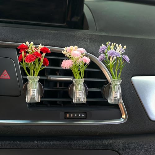 Image of Set of 4 Cute Flower Bouquet Car Air Freshener Vent Clips, Mini Artificial Flowers for Car Air Vent Decoration, Auto Interior Dashboard Ornament Accessories (Gypsophila 01#)