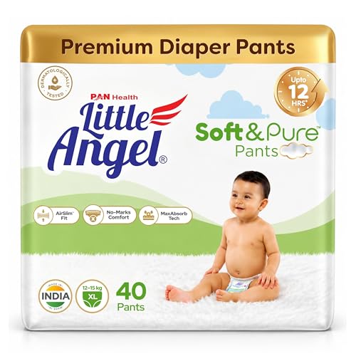 Image of Little Angel Soft & Pure Premium Baby Diaper Pants | XL - 40 Count (12-15 Kgs) | With BreathableAir Layers for Rash-Free Comfort, Lightweight AirSlim Fit, No-Marks Soft Waistband, MaxAbsorb Dry Protection & Calendula Extracts for Baby's Soft Delicate Skin