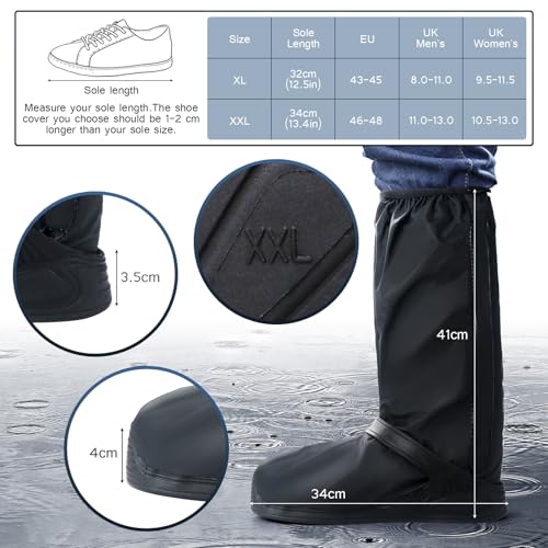 Fippy Capas de sapato impermeáveis para botas de chuva com refletor, capas de sapatos de chuva antid