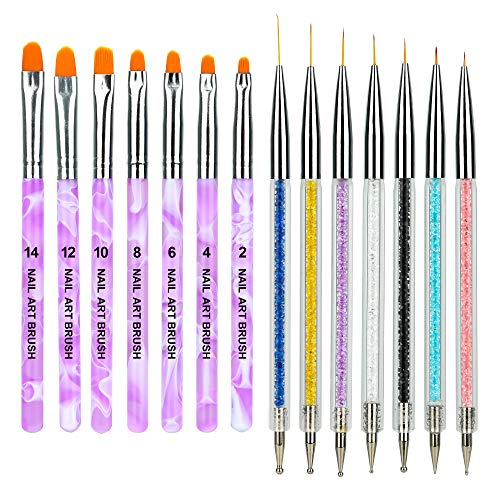 Beautifultracy 14 Pieces Nail Art Liner Brushes Dual-ended Painting Nail Design Brush Pen Nail Art Tips Builder Brush Poly Extension Gel Brush Nail Painting Brush Nylon Brush Pen Set