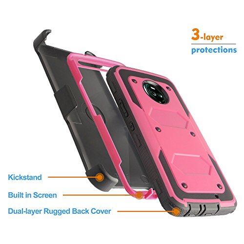 For Motorola X4, Xt1900-1, Motorola Moto X 4Th Gen (2017), Moto X4 Android Full Body Rugged Holster Explorer Armor Case With Built In Screen Protector (Pink) #TOP4