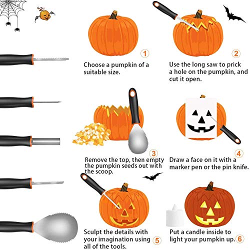 GUUKIN Halloween Pumpkin Carving Tools Kit, Professional Stainless Steel Pumpkin Cutting Supplies Knife Sets for Halloween Decoration jack-o-lanterns for Kids & Adults (12 piece set)