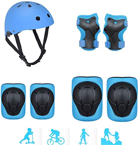 Fytoo Protezioni per Ciclismo per Bambino Kneepad Anti-Caduta Bicicletta Skateboard Pattinaggio Balance Casco per Auto Set di Protezioni Blu
