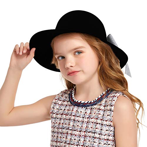 Bienvenu 100% Wool Kid Fedora Hat Girls Floppy Hat,Black #TOP1