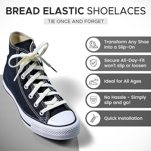 Image of Bread Elastic Shoelaces - Tie Once, Slip On Convenience - Premium Stretch Laces for Boots, Running Shoes, and Everyday Wear