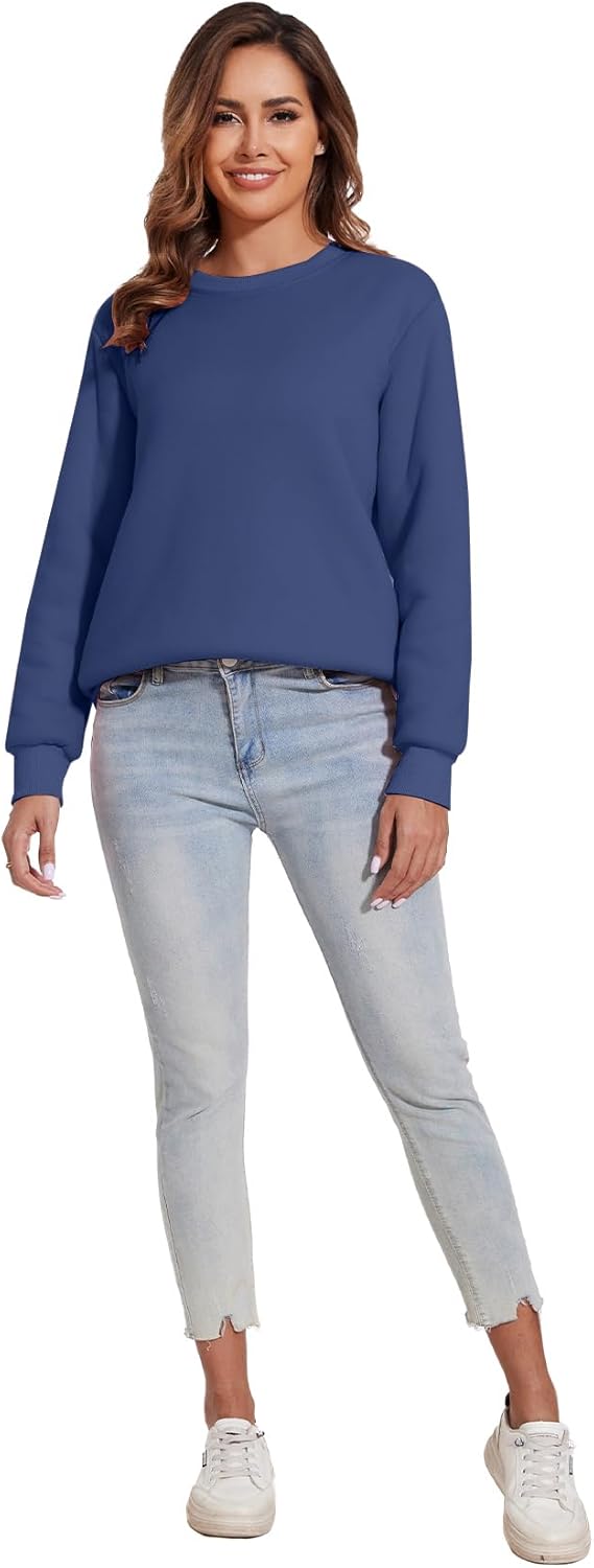 Flygo Women's Sherpa Lined Fleece Crewneck Pullover Sweatshirts Casual Winter Warm Sweatshirt