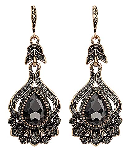 Secret for Longevity LONG Dangle Antique Art Deco Vintage Victorian Edwardian Flapper Gatsby Style Grey Smokey Quartz Slate Gray Rhinestone Earrings