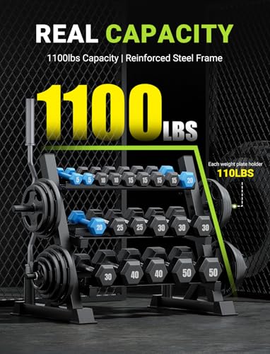 Image of YOLEO Dumbbell Rack, Adjustable & Compact Weight Rack for Dumbbell, Kettlebell, Barbell, Heavy Duty Weight Storage Organizer, Space-Saving Dumbbell Storage Stand Holder for Home Gym - 1100LBS Capacity (Rack Only)