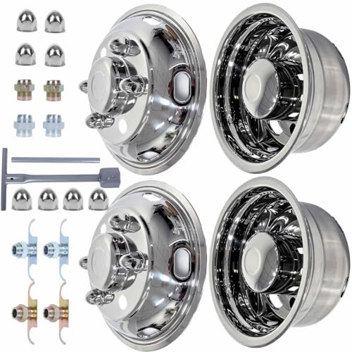 Image of hightall 17.5 Wheel Simulators, 17.5 inch 6 Lug 6Vent Holes Stainless Steel Hubcaps,Polished Surface,Bolts On Wheel Cover Set Compatible with Isuzu NQR 1994-2025