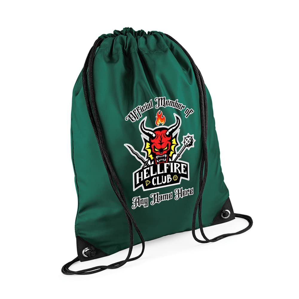 Getagift Personalised Official Member Of Hellfire Club Custom Name Birthday, For Men Women Girl Boy Drawstring Bag, PE Gym Kit Swimming, Sport Rucksack. (Bottle Green)
