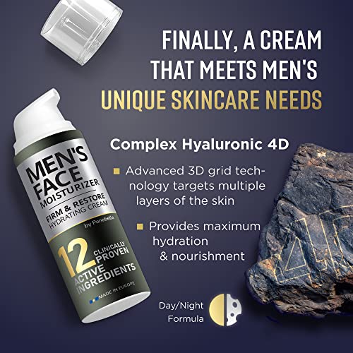 Penebella Mens Face Moisturizer Cream - Anti-Aging Face & Neck Serum For Men - Firming & Lifting Anti-Wrinkle Facial Day & Night Skin Care Complex With Hyaluronic Acid - Made In Europe - Elastin, Vitamin C+E, Jojoba, Babassu, Daucus Oils #TOP2
