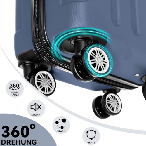BEIBYE Handgepäck Koffer M 55 cm – Kabinenkoffer aus ABS, leicht, 360° Doppelrollen, Reisekoffer für Kurzreisen, Dunkelblau – Ansicht 9