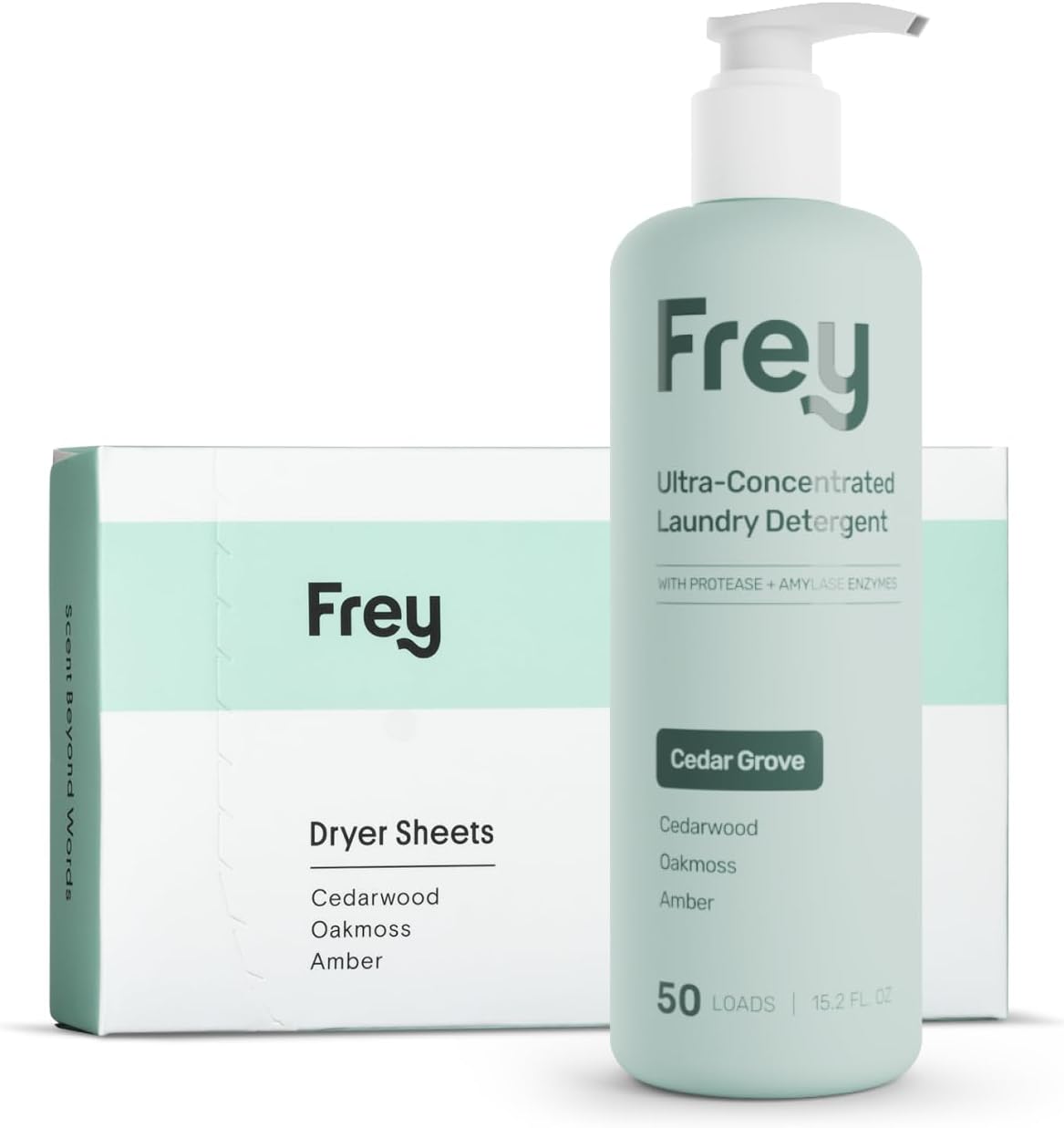 FREY Classic Package: Laundry Set – Concentrated Liquid Detergent & Natural Dryer Sheets Bundle – 50 Loads and 30 Scented Dryer Sheets (Cedar Grove)