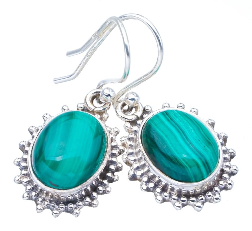 Boucles d'oreilles malachite naturelle argent 925 femme fait main F5643