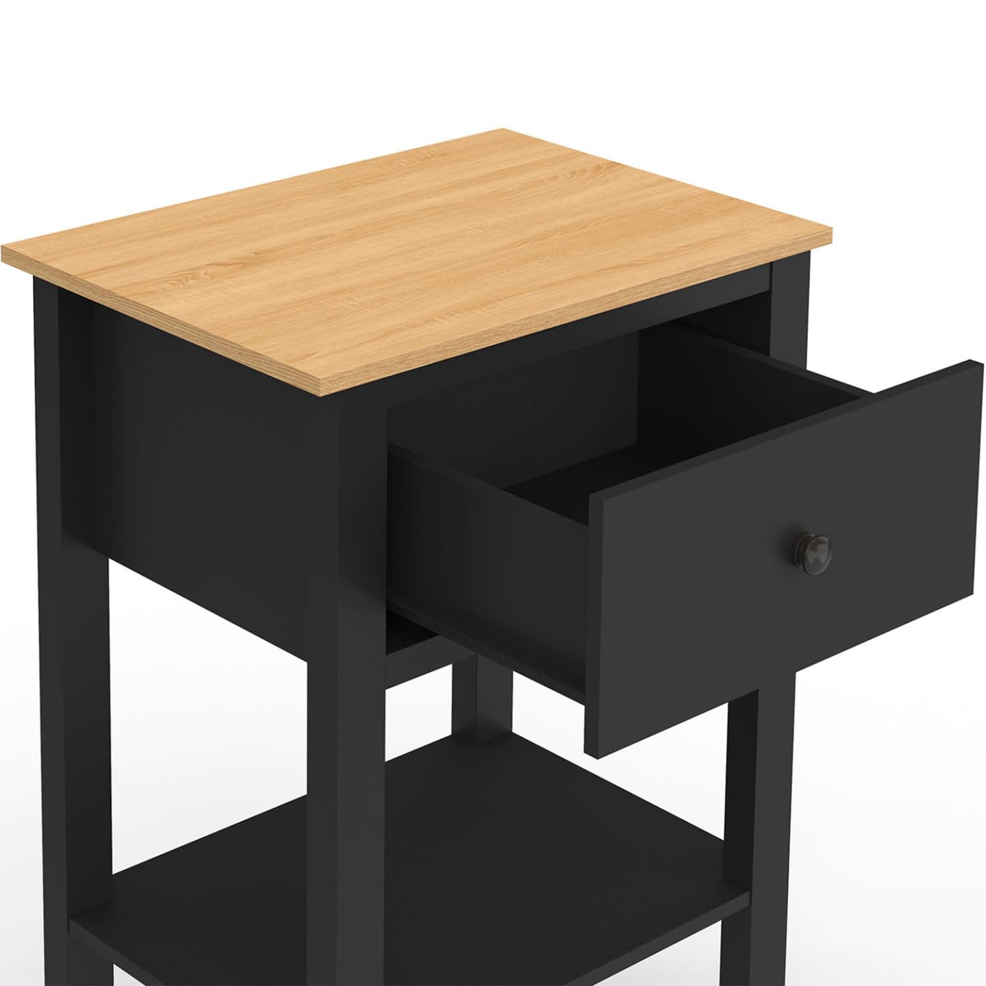 IDMarket - Lot de 2 Tables de Chevet Achille Noir et Plateau Bois