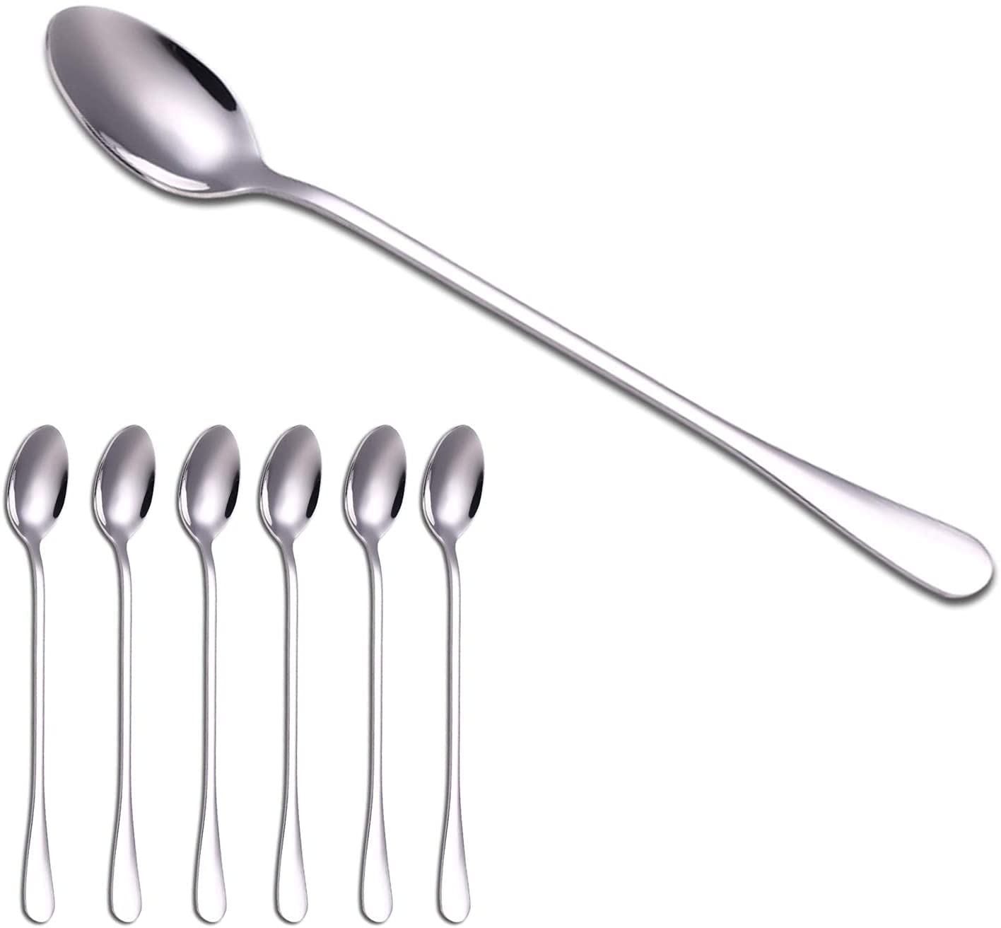 Maestro Craft Set van 6 roestvrijstalen latte lepels, lange steel koffielepel, theelepels ideaal voor ijs, warme chocolade, espresso 7,5 inch (zilver