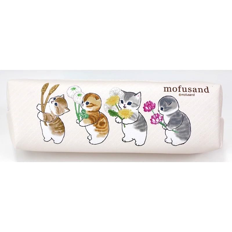 Mofusand Taiwan Limited Edition Cat Pencil Case Faux Leather Flower Beige