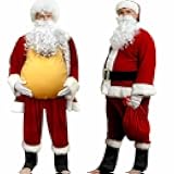 Santa Costume Suit for Men Adults with Fake Belly Pouch,11PCS Claus Set Deluxe Velvet Professional Christmas Suits Red
