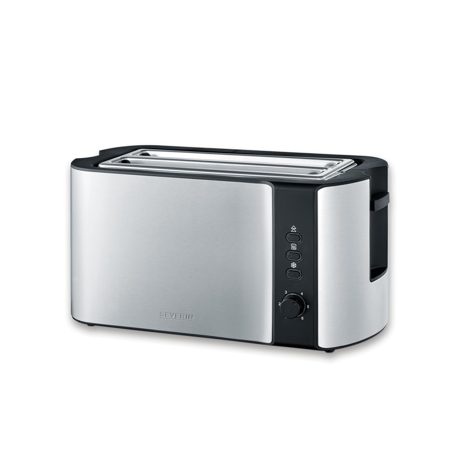 SEVERIN Grille-pain automatique 1400 W, Toaster compact 2 fentes jusqu'à 4 tranches, Grille-pain électrique avec réglage du degré de brunissage & fonction décongélation, Inox/Noir, AT 2590