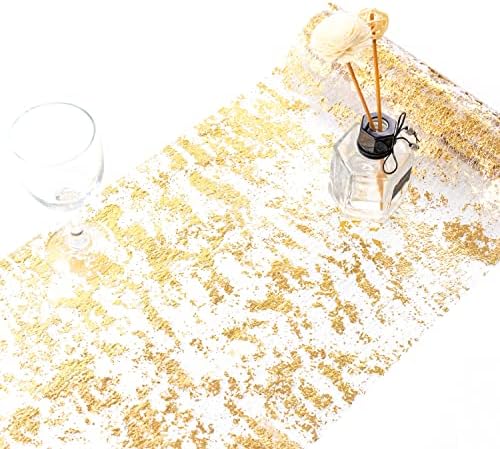 Mcasa Gold Desk Runner, Glitter Metallic Gold Foil Skinny Mesh Desk Runner Roll 11 Inch x 20 Ft, Occasion Social gathering Provides Cloth Desk Decorations for Wedding ceremony, Child Bathe, Birthday, Banquet, Christmas 4 5144JjKekvL. AC