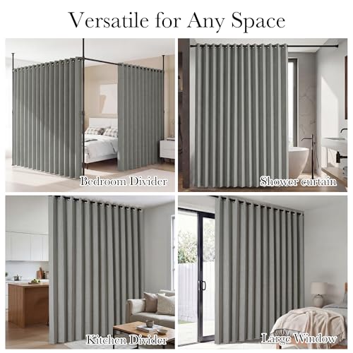 Image of RYB HOME Accordion Style Room Divider Curtain-100% Blackout Folding Accordion Curtain for Sliding Glass Door /Bedroom, Privacy Assurd Living Room /Office Drape 1 Panel with Tieback, W100 x L108, Grey