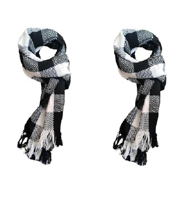 Trohi Colleaction | Black & White Check Pattern Scarf | Soft Warm Fur Lined Neck Muffler for Men & Women | Stylish Winter Wear Accessory-image-12