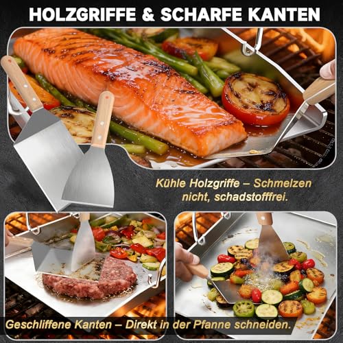 Camxon Universelle Edelstahl Plancha Grillplatte 40.5×31CM mit 4MM verdickt, mit Fettablauf, Spülmaschinenfest inkl. für BBQ Gasgrill & Kohlegrill Geeignet 2