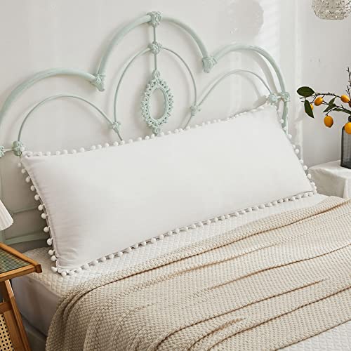 White And Beige Reversible Pom Pom Comforter Set Queen Size And Body Pillow Case Bundle #TOP8