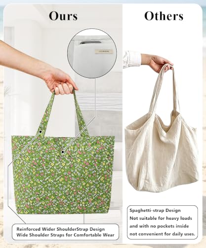 J.Corrine Pastel Meadow Ditsy Wildflower Tote Bag - Large Aesthetic Canvas Handbag with Zipper, Inner Pocket & Key Hook - Reusable Bag for Shopping & Hikes — view 4