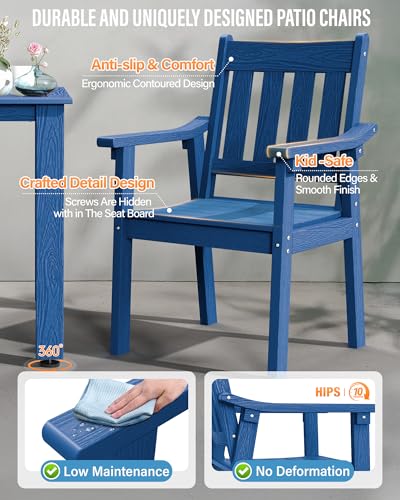 Image of YEFU HIPS Patio Table Set: 5 Piece Outdoor Table and Chairs Dining Furniture Set with Umbrella Hole - Blue Modern Plastic Dining Sets 4 Person for Outside Deck with Metal Aluminum Frame
