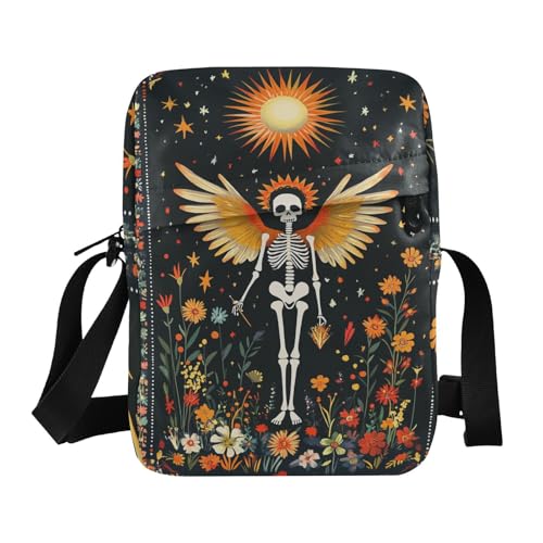 Boho Skeleton Flower messenger bag mens shoulder bags crossbody Cross Body Purses Adjustable Strap for Travel Travel