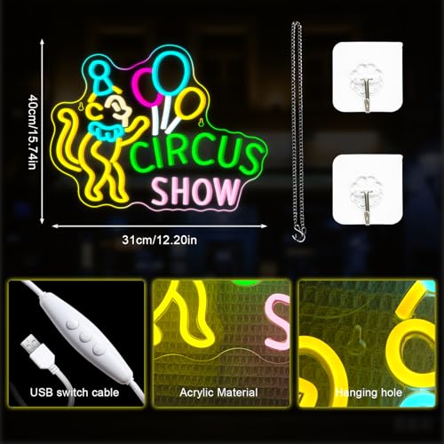 Image of Lucunstar Monkey Neon Sign LED Circus Sign with Clown and Balloons for Theme Park LED Carnival Decor for Play Restaurant College Room Neon Light Animal Gifts for Circus Fans Teens