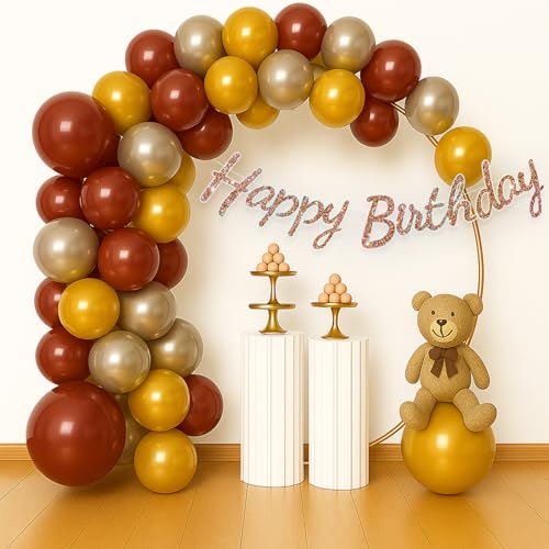 Image of Rozi Decoration Happy Birthday Decoration Set with Balloon Garland Kit (41 Pcs) - Burgundy, Gold & Silver Balloons with Paper Glitter Happy Birthday Banner for Celebration Decor