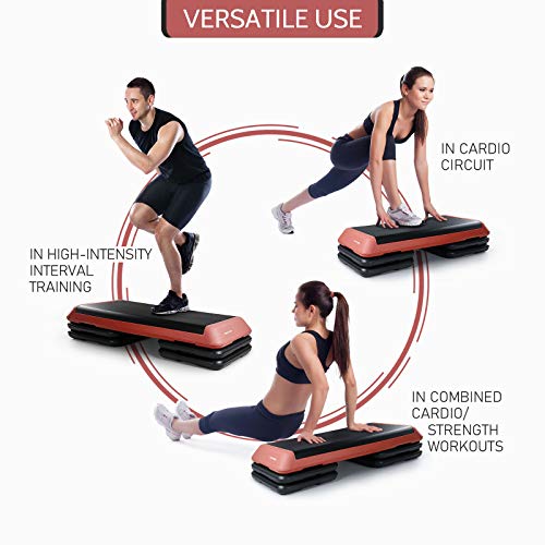 RitFit Adjustable Exercise Step Platform with 4 Risers, Gym-Sized Step for Building Strength, Reducing Fat and Aerobic Exercise (Coral red)