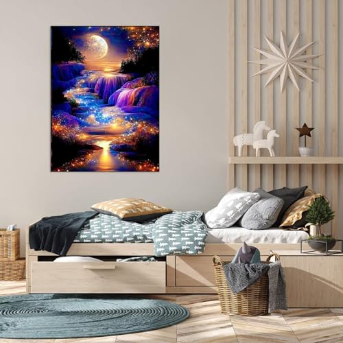 Wusarply J054 Moonlight Waterfall Stamped Cross Stitch Kits - Nature Landscape Starry Scenery Needlepoint Counted Cross Stitch Kits For Beginners Adults Patterns Dimensions Embroidery Kits Arts And Crafts thumb #6